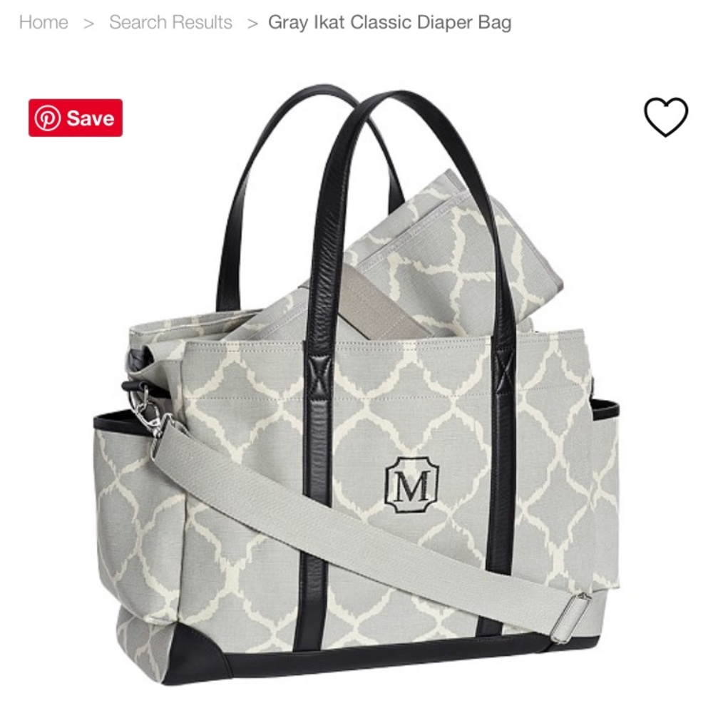 NWT Pottery Barn Kids Gray Ikat Classic Diaper bag